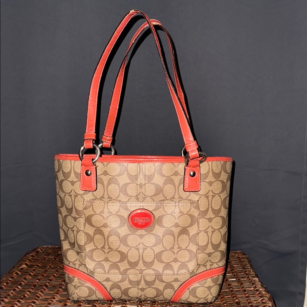 Coach Orange and Brown Monogram Tote Handbag